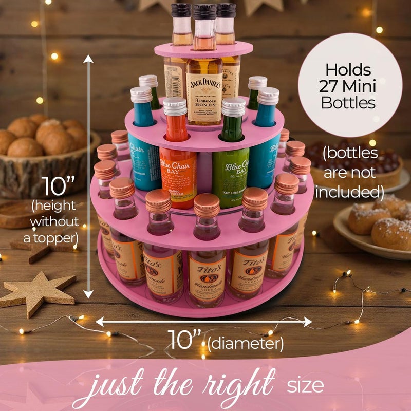 Shot Cake Party Display for Mini Liquor Bottles | 21st Birthday Holiday Celebration Decoration Centerpiece (Three Tier, Pink) - Image 2